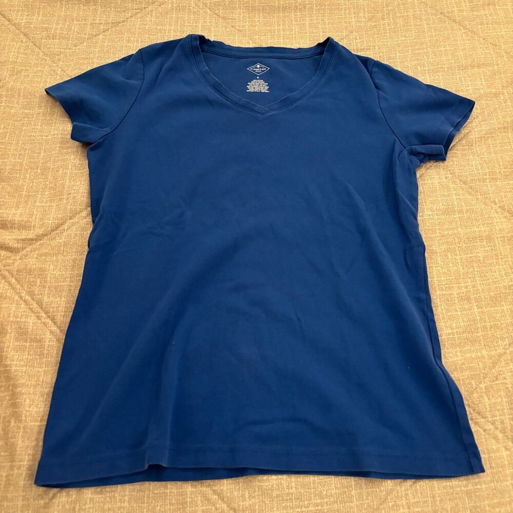 St. John's Bay Royal Blue V-Neck Short Sleeve 100% Cotton Tee Womens Size Small